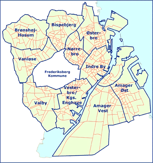 mapa de barrios de Copenhague